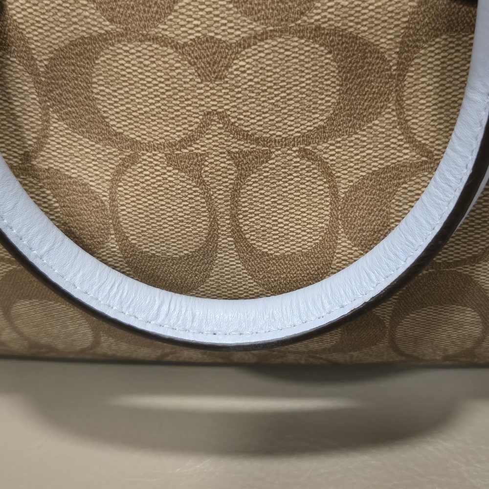 Coach Tan and Light Blue Signature Handbag - Picture 2 of 15